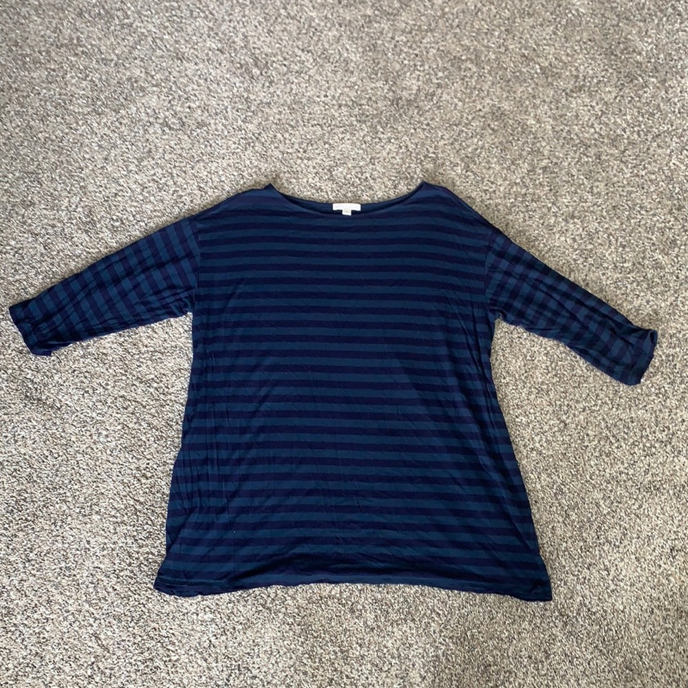 EUC boat neck blue striped maternity blouse